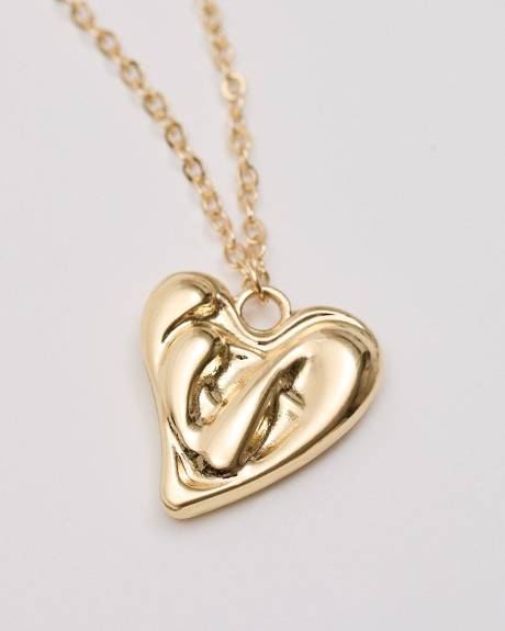 Double-Chain Necklace with Hammered Heart Pendant