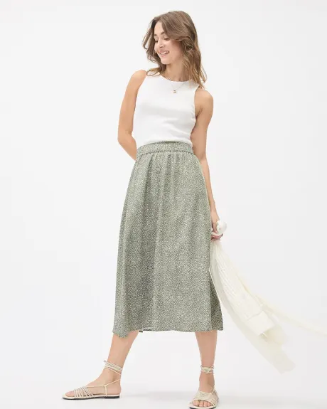 Twill High-Waisted Flare Midi Skirt
