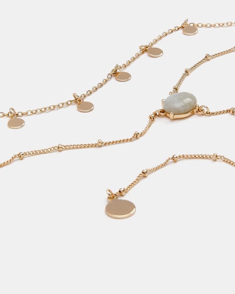Y Shape Two-Row Necklace with Semi-Precious Stone