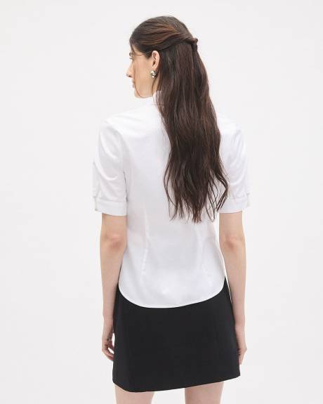Blouse Boutonnée en Popeline à Manches Courtes