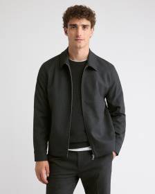 Brushed Twill Bomber Jacket with Shirt Collar