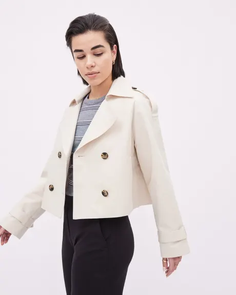 Crop Double-Breasted Twill Trench Coat