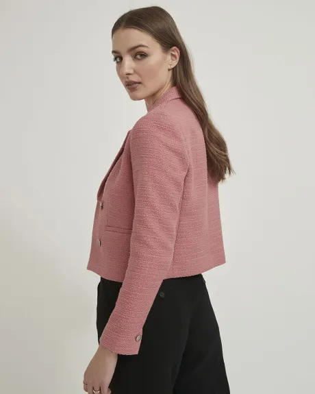 Pink Tweed Faux Double-Breasted Cropped Blazer