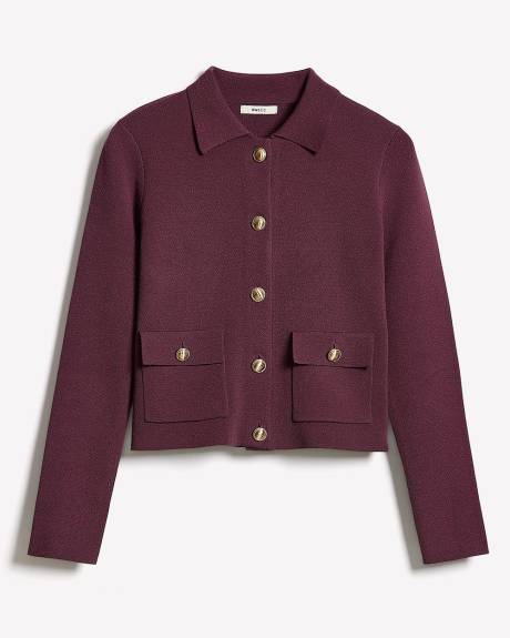 Cropped Cardigan with Shirt Collar