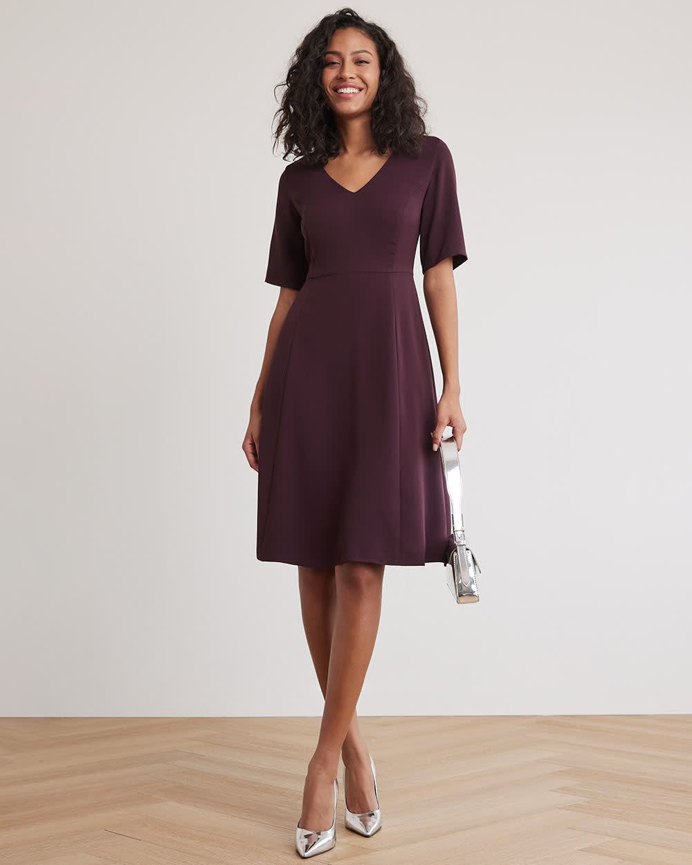 Short-Sleeve Fit and Flare Dress with V Neckline | RW&CO.