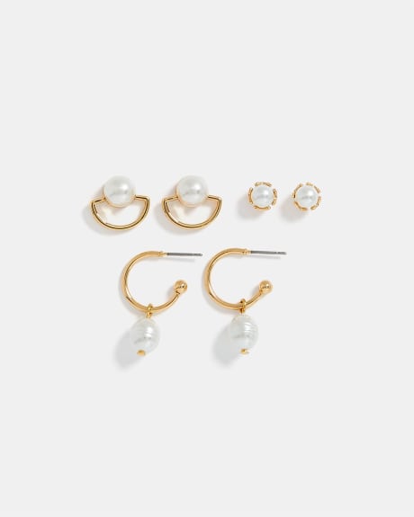 Pearl Stud and Drop Earrings - 3 Pairs