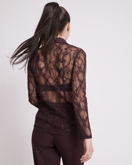 Long-Sleeve Buttoned-Down Lace Blouse