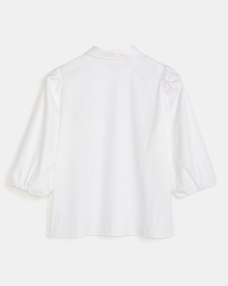 3/4 Sleeve Button-Down Blouse with Shirt Collar