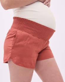 Linen Blend Smocked Pull-On Short - Thyme Maternity