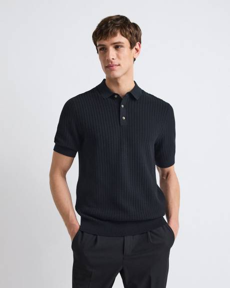 Pull Polo Texturé à Manches Courtes