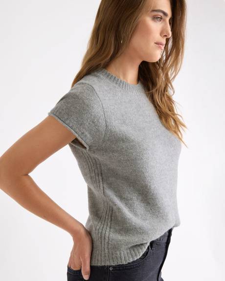 Wool-Blend Cap-Sleeve Crew-Neck Boxy Sweater
