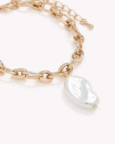 Paperclip Chain Bracelet with Freshwater Pearl