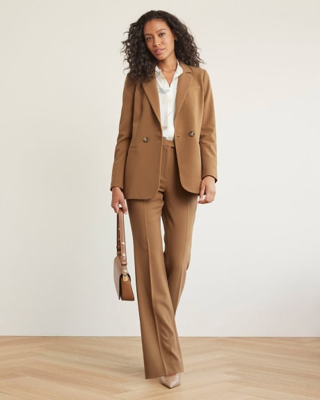 Double-Breasted Long Tan Blazer