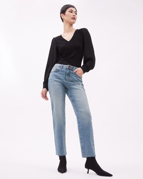 Medium-Wash High-Waisted Straight Ankle Jeans