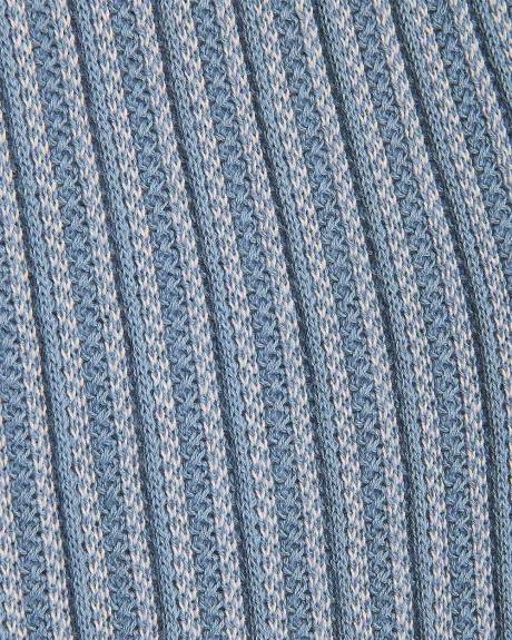 Pull &agrave; Manches Courtes et Col Johnny &agrave; Mailles Verticales &agrave; Deux Tons