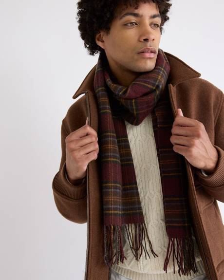 Plaid Wool Scarf with Fringes