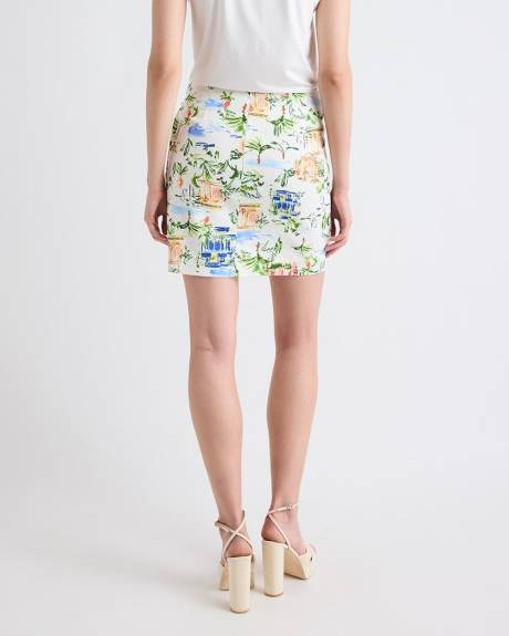 Linen-Blend Wrap Mini Skirt