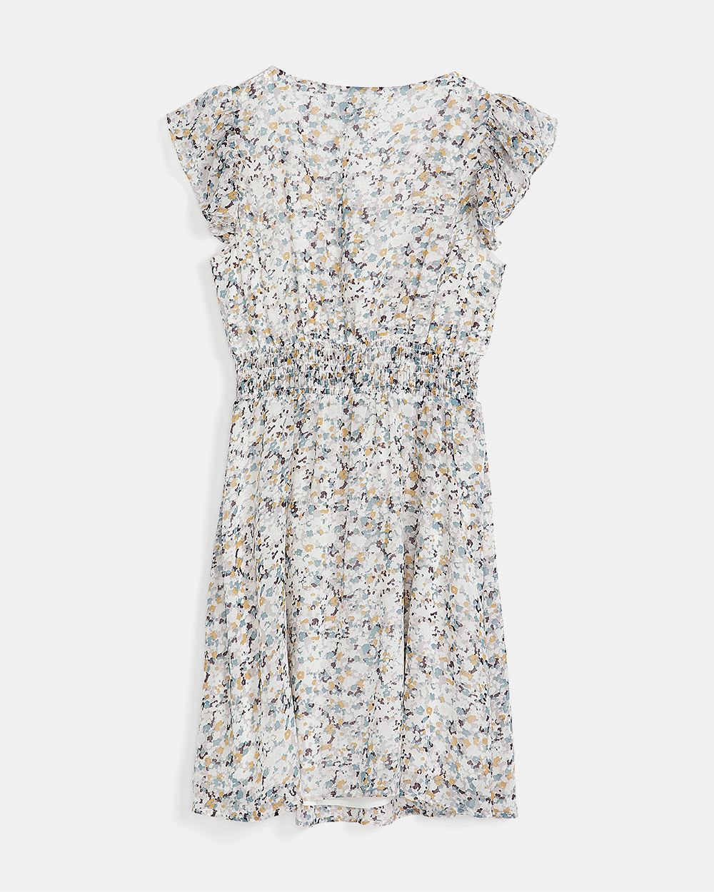 Crinkle Chiffon Fit & Flare Square-Neck Ruffled Short Sleeve Dress