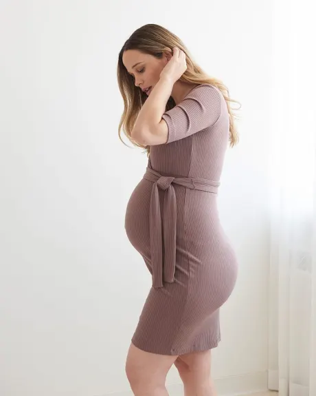 Ribbed Nursing Wrap Bodycon Dress - Thyme Maternity