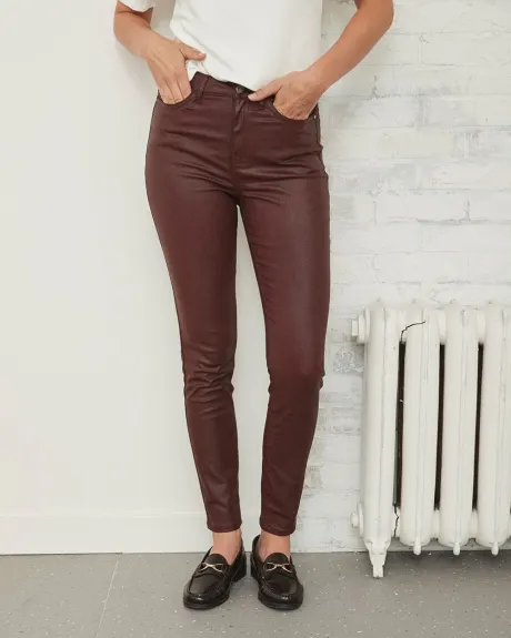 Jeans Skinny Enduit à Taille Haute - 30"
