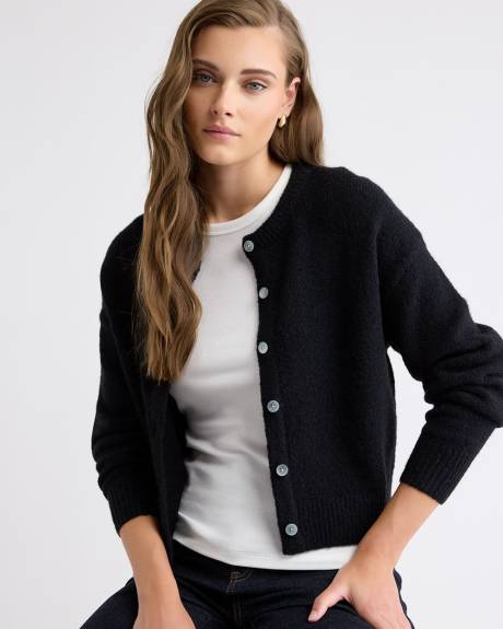 Cardigan en Laine à Manches Longues et Col Rond