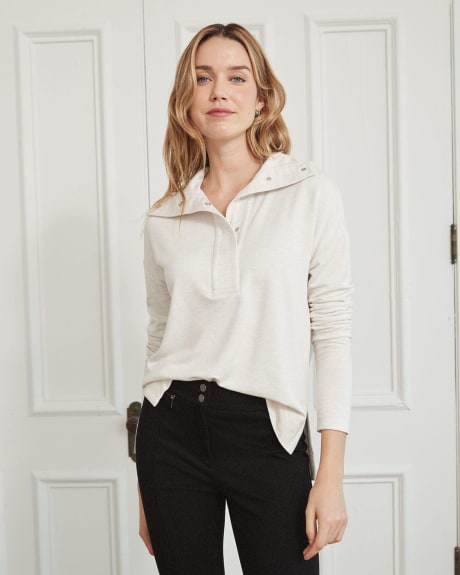 Heathered Long Sleeve Fleece with Shirt Collar
