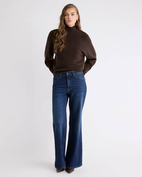 Pull Côtelé à Col Montant et Manches Longues