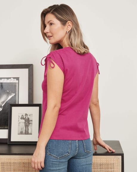 Crew-Neck T-Shirt with Drawcords at Shoulder