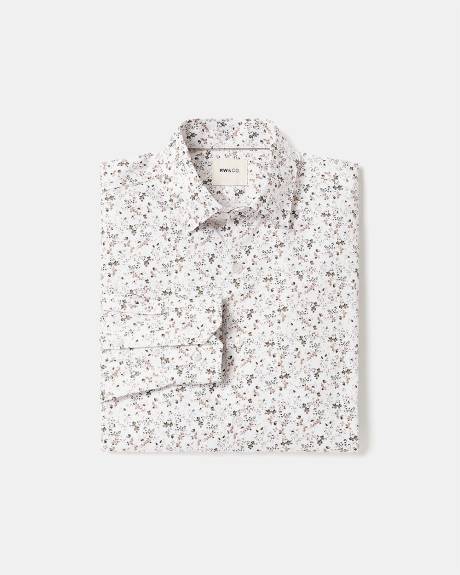 White Tailored-Fit Dress Shirt with Floral Pattern