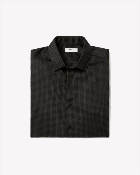 Black Slim-Fit Dress Shirt with Geo Pattern