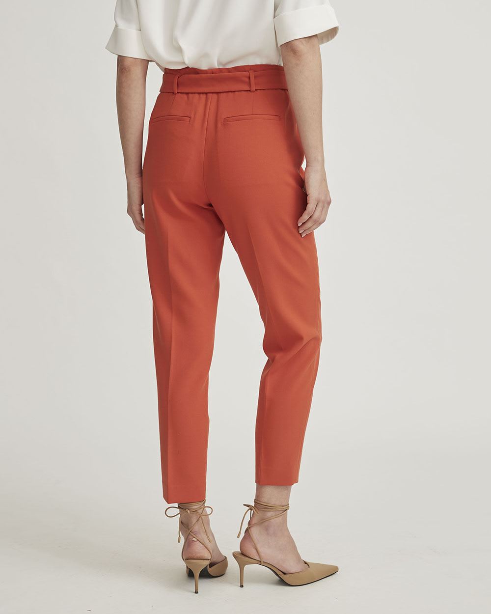 Burnt Orange High-Waist Tapered Ankle Pant with Belt - 28"