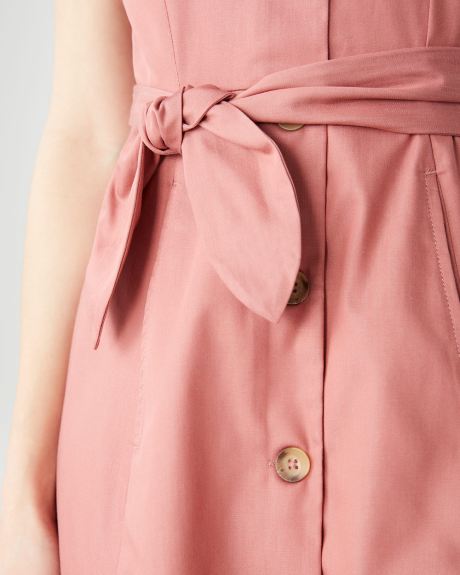 Cotton button-down shirtdress with sash