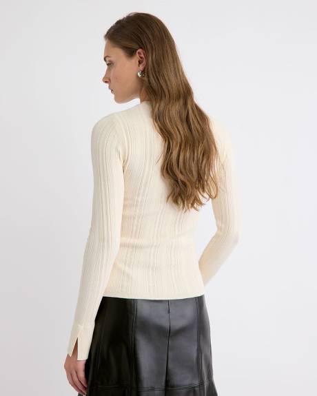 Haut Moulant en Mailles Pointelle à Manches Longues et Col Rond