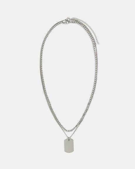Collier &agrave; Double Cha&icirc;ne en Acier Inoxydable