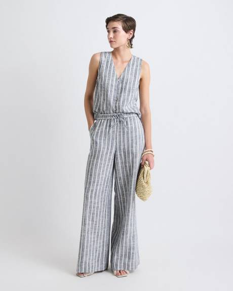 Striped Sleeveless Linen-Blend Blouse