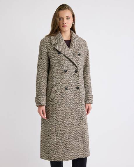 Wool-Blend Long Double-Breasted Herringbone Coat
