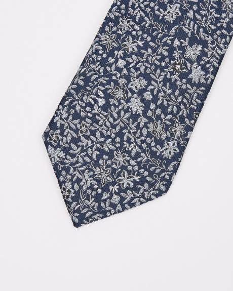 Blue Regular Tie with Foliage Pattern