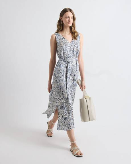 Robe Midi Sans Manches &agrave; Col V avec Ceinture