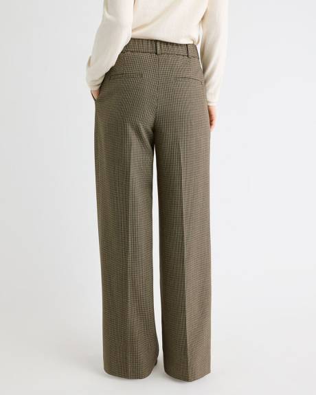 Pantalon Pied-de-Poule à Taille Haute et Jambe Large