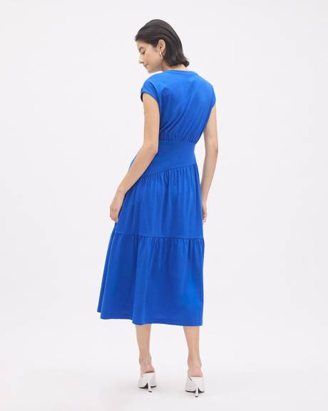 Robe Midi en Jersey &agrave; Col Rond et Manches Tr&egrave;s Courtes