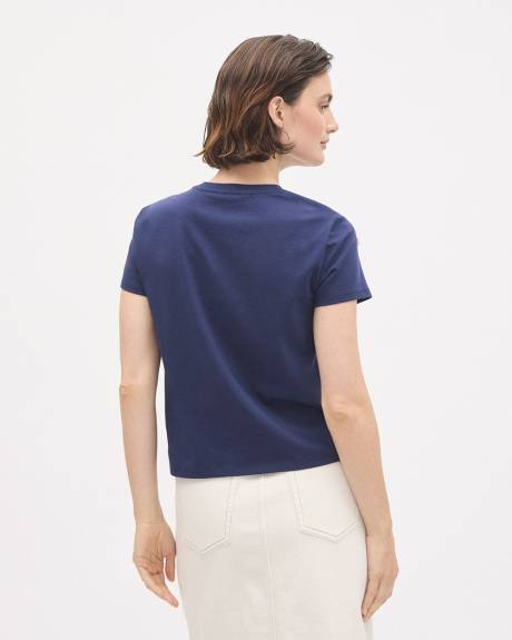 Haut &agrave; Manches Courtes et Col Rond avec Fleurs en Billes