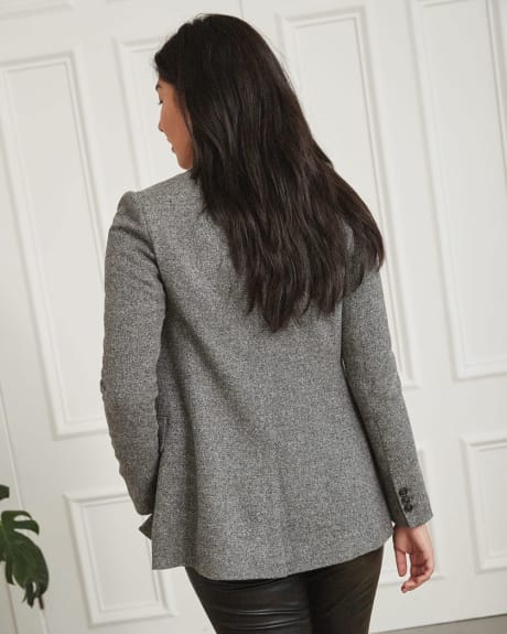 Tweed Faux Double-Breasted Long Blazer