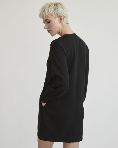 Soft-Touch Mock-Neck Long Sleeve Dress with Buttons