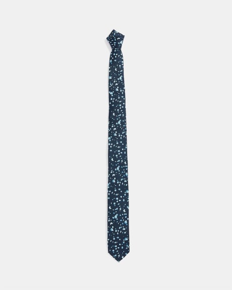 Skinny Blue Tie with Aqua Flowers