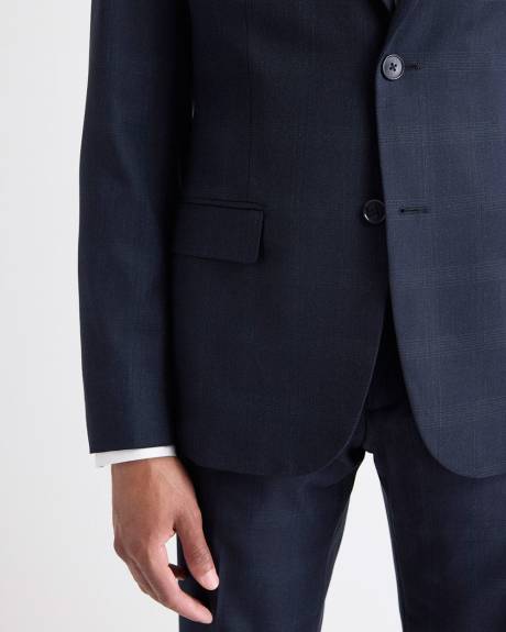 Slim-Fit Navy Checkered Suit Blazer