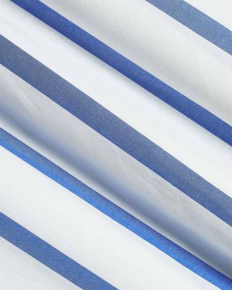 Robe Midi Cintrée et Évasée Rayée Sans Manches avec Haut Smocké en Popeline