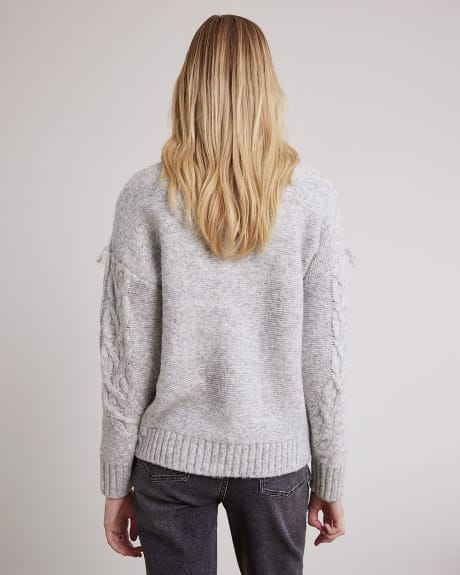 Long-Sleeve Mock-Neck Sweater with Cable Stitches
