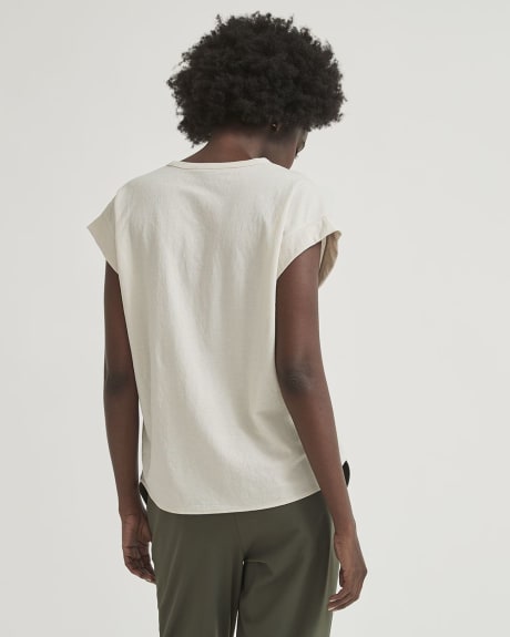 Piqué Crew-Neck Extended Shoulder T-Shirt with Buttons