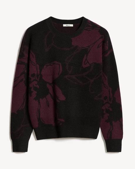 Pull à Manches Longues et Col Rond à Motif Floral