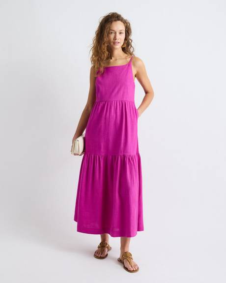 Sleeveless Square-Neck Linen-Blend Straight Maxi Dress